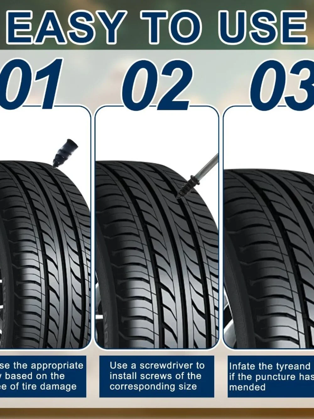 60 Pcs Tire Repair Rubber Nail, Tire Repair Nail Tire Repair Rubber Screws Fast